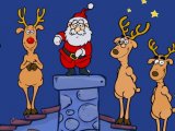 Санта Клаус и олени поют и играют музыку